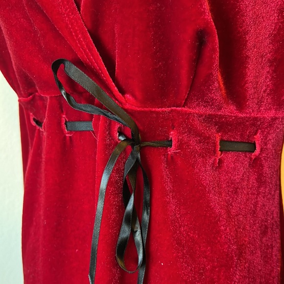 Red Velour Velvet Faux Wrap Top - Picture 5 of 5